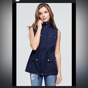 FSL + apparel navy and silver utility zip up vest buttond and full front zip up